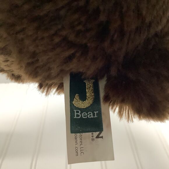 J Bear Jo-Ann Fabric 12” Plush Stuffed  Brown bear red Plaid Hat sitting 2017 - Picture 8 of 9